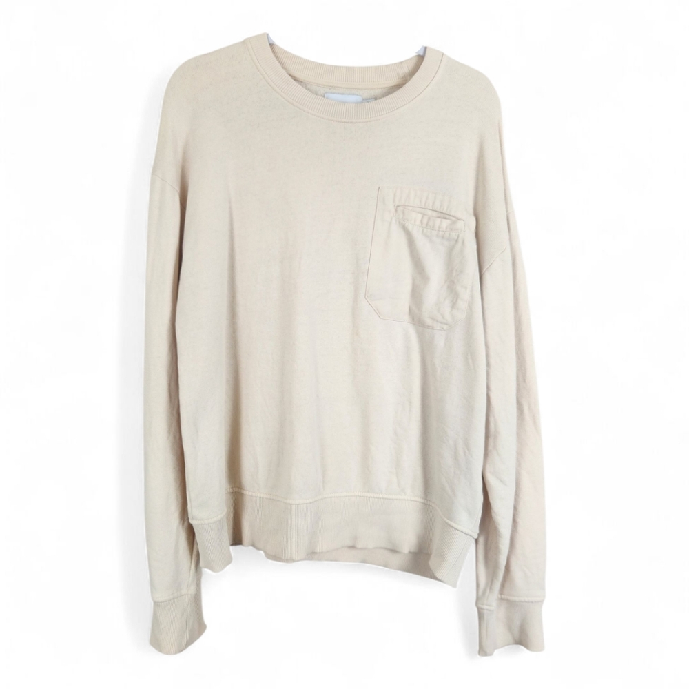 Topman Cream Pocket Sweatshirt Medium Cotton Blend Crewneck Minimalist 38 40